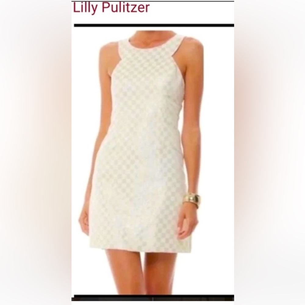 Beautiful Lilly Pulitzer Jepson dress. Muted Gold and white check. Size 8